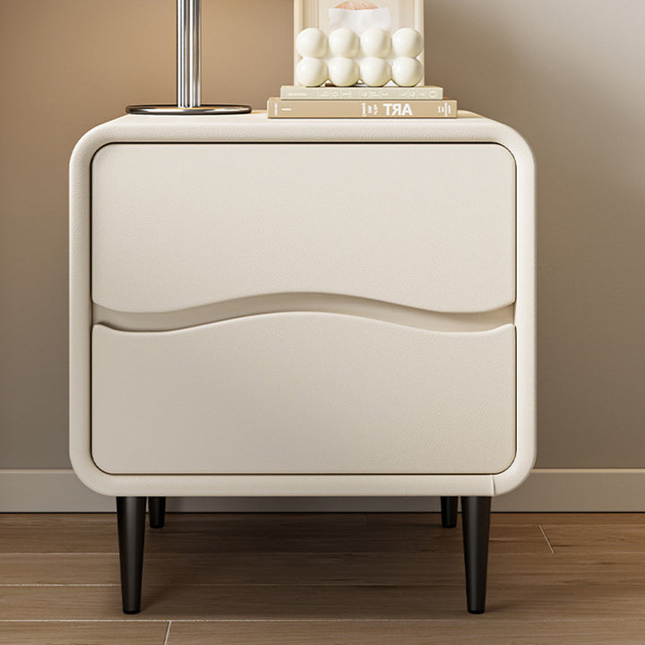 Table de nuit carrée moderne minimaliste en cuir microfibre et bois avec 2 tiroirs pour chambre et salon 