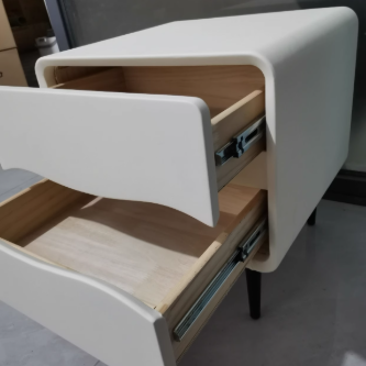 Moderna mesita de noche cuadrada minimalista de cuero de microfibra y madera con 2 cajones para dormitorio y sala de estar 