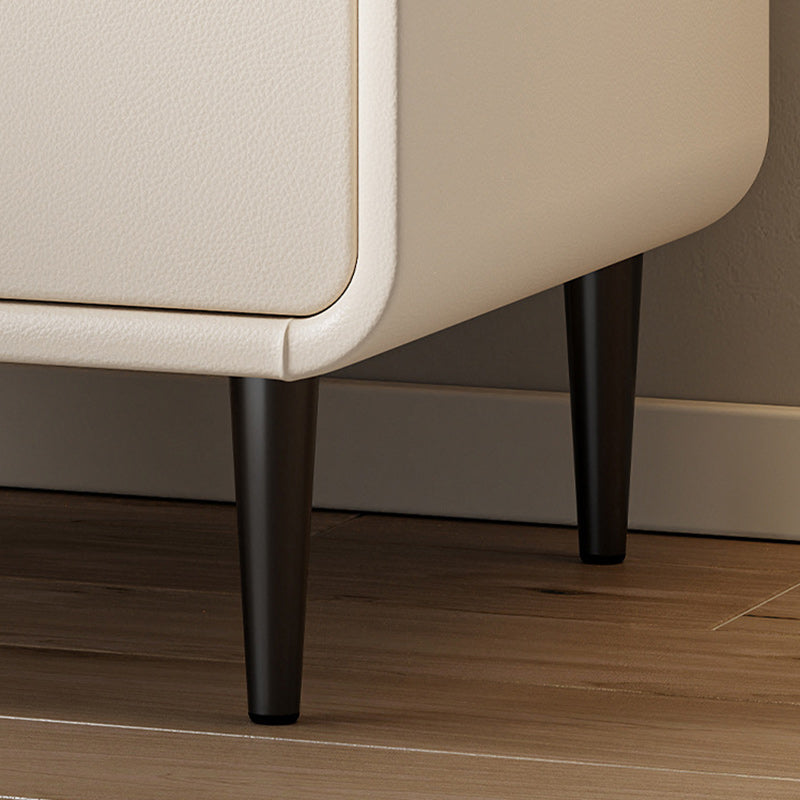 Moderna mesita de noche cuadrada minimalista de cuero de microfibra y madera con 2 cajones para dormitorio y sala de estar 