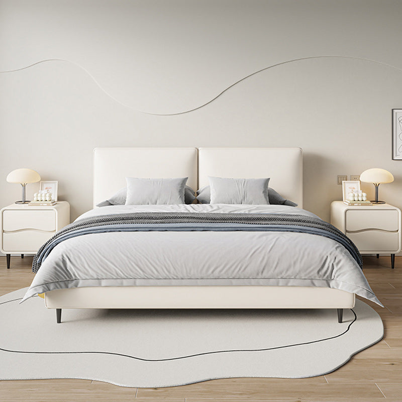 Moderna mesita de noche cuadrada minimalista de cuero de microfibra y madera con 2 cajones para dormitorio y sala de estar 