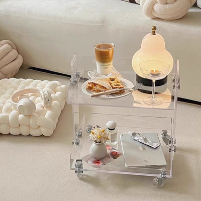 Moderner minimalistischer rechteckiger Acryl-Beistelltisch mit 2/3-stufigem Stauraum für Schlafzimmer & Wohnzimmer 