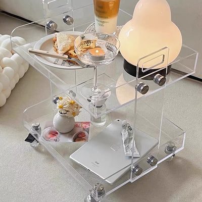 Moderner minimalistischer rechteckiger Acryl-Beistelltisch mit 2/3-stufigem Stauraum für Schlafzimmer & Wohnzimmer 