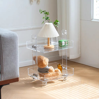 Moderner minimalistischer rechteckiger Acryl-Beistelltisch mit 2/3-stufigem Stauraum für Schlafzimmer & Wohnzimmer 