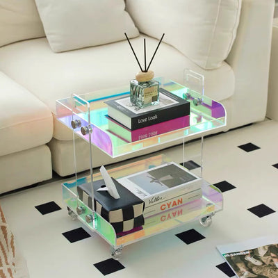 Moderner minimalistischer rechteckiger Acryl-Beistelltisch mit 2/3-stufigem Stauraum für Schlafzimmer & Wohnzimmer 