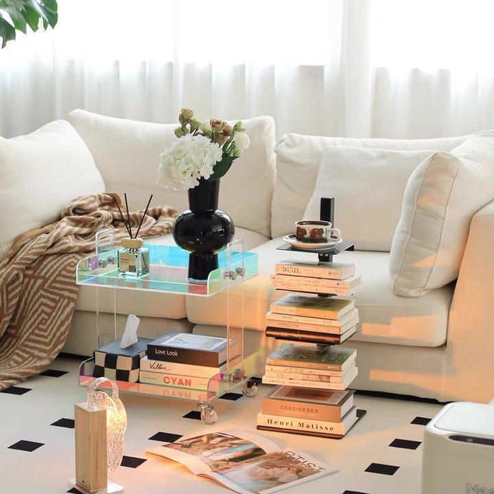 Modern Minimalist Acrylic Rectangular Side Table With 2/3-Tier Storage For Bedroom &amp; Living Room
