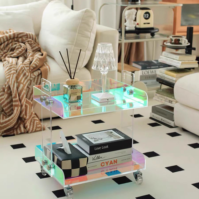 Moderner minimalistischer rechteckiger Acryl-Beistelltisch mit 2/3-stufigem Stauraum für Schlafzimmer & Wohnzimmer 