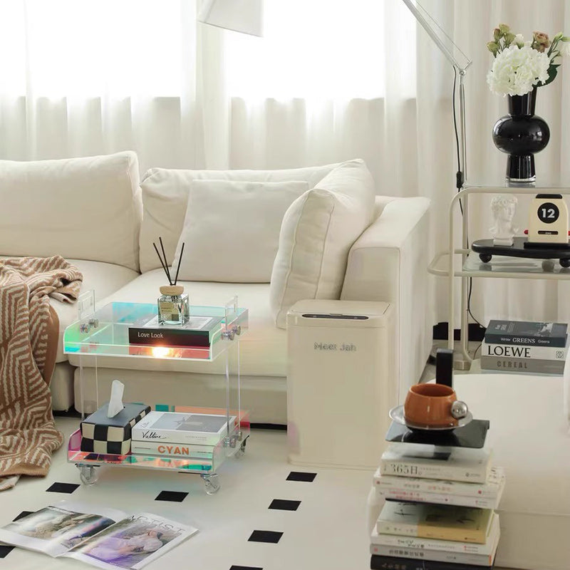 Modern Minimalist Acrylic Rectangular Side Table With 2/3-Tier Storage For Bedroom &amp; Living Room