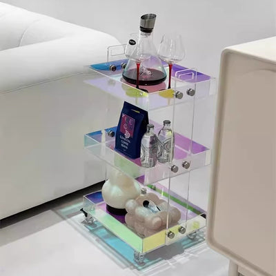 Moderner minimalistischer rechteckiger Acryl-Beistelltisch mit 2/3-stufigem Stauraum für Schlafzimmer & Wohnzimmer 