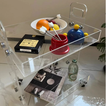 Moderner minimalistischer rechteckiger Acryl-Beistelltisch mit 2/3-stufigem Stauraum für Schlafzimmer & Wohnzimmer 