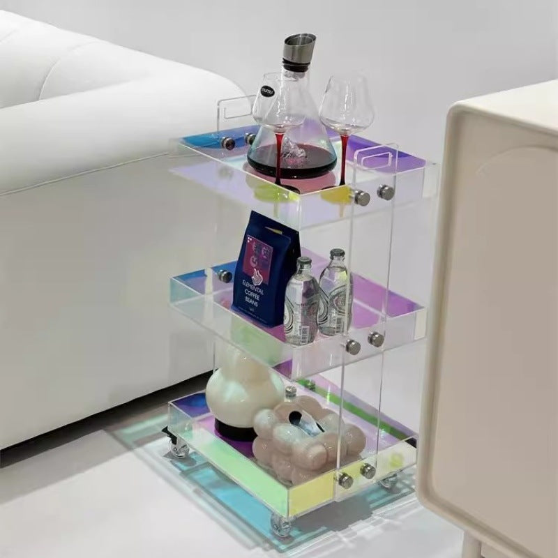 Moderner minimalistischer rechteckiger Acryl-Beistelltisch mit 2/3-stufigem Stauraum für Schlafzimmer & Wohnzimmer 