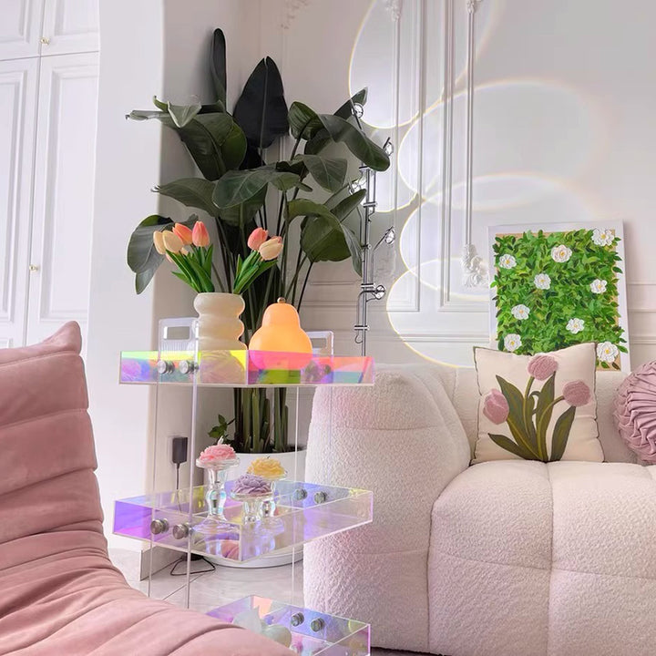 Modern Minimalist Acrylic Rectangular Side Table With 2/3-Tier Storage For Bedroom &amp; Living Room
