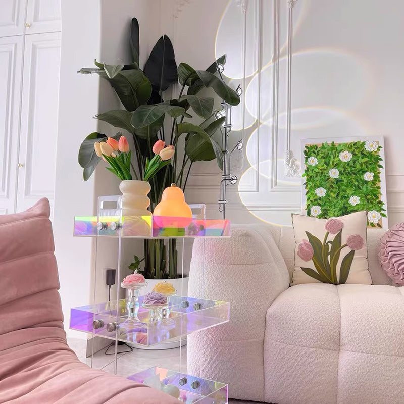 Moderner minimalistischer rechteckiger Acryl-Beistelltisch mit 2/3-stufigem Stauraum für Schlafzimmer & Wohnzimmer 