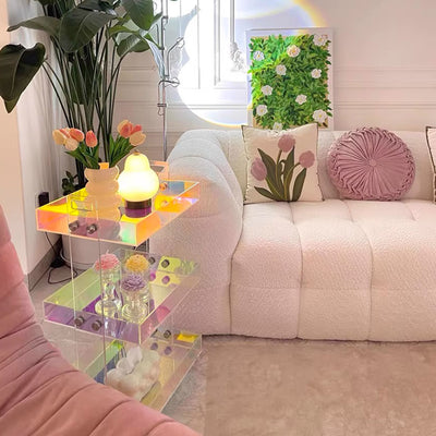Moderner minimalistischer rechteckiger Acryl-Beistelltisch mit 2/3-stufigem Stauraum für Schlafzimmer & Wohnzimmer 