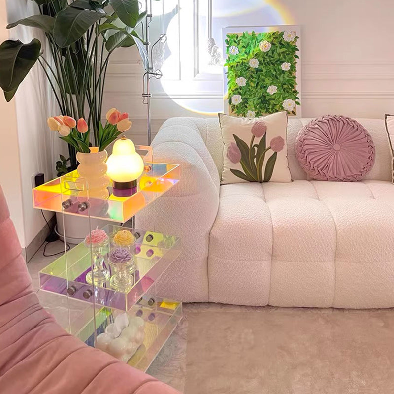 Moderner minimalistischer rechteckiger Acryl-Beistelltisch mit 2/3-stufigem Stauraum für Schlafzimmer & Wohnzimmer 