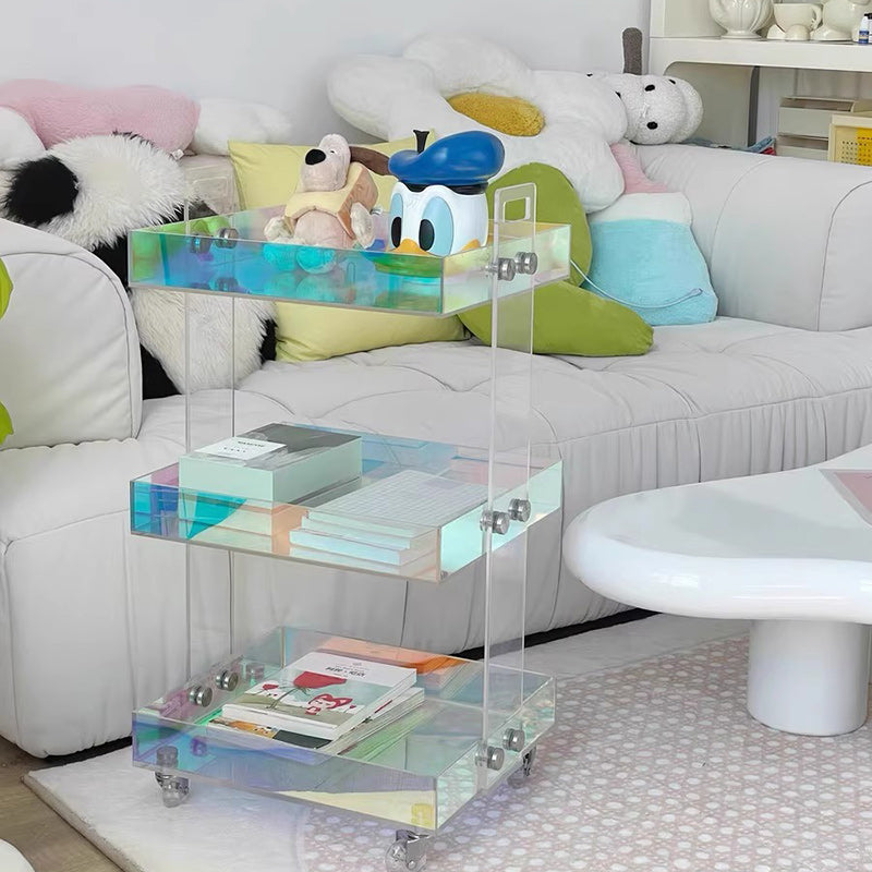 Modern Minimalist Acrylic Rectangular Side Table With 2/3-Tier Storage For Bedroom &amp; Living Room
