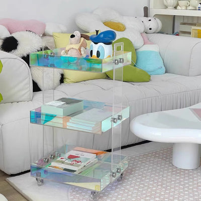 Moderner minimalistischer rechteckiger Acryl-Beistelltisch mit 2/3-stufigem Stauraum für Schlafzimmer & Wohnzimmer 