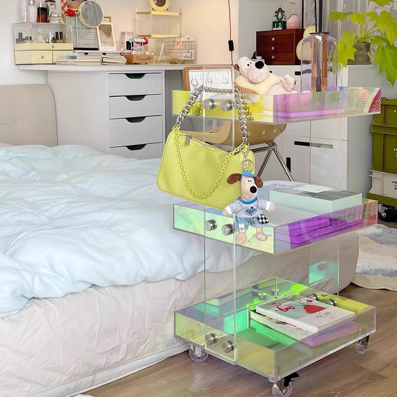Moderner minimalistischer rechteckiger Acryl-Beistelltisch mit 2/3-stufigem Stauraum für Schlafzimmer & Wohnzimmer 