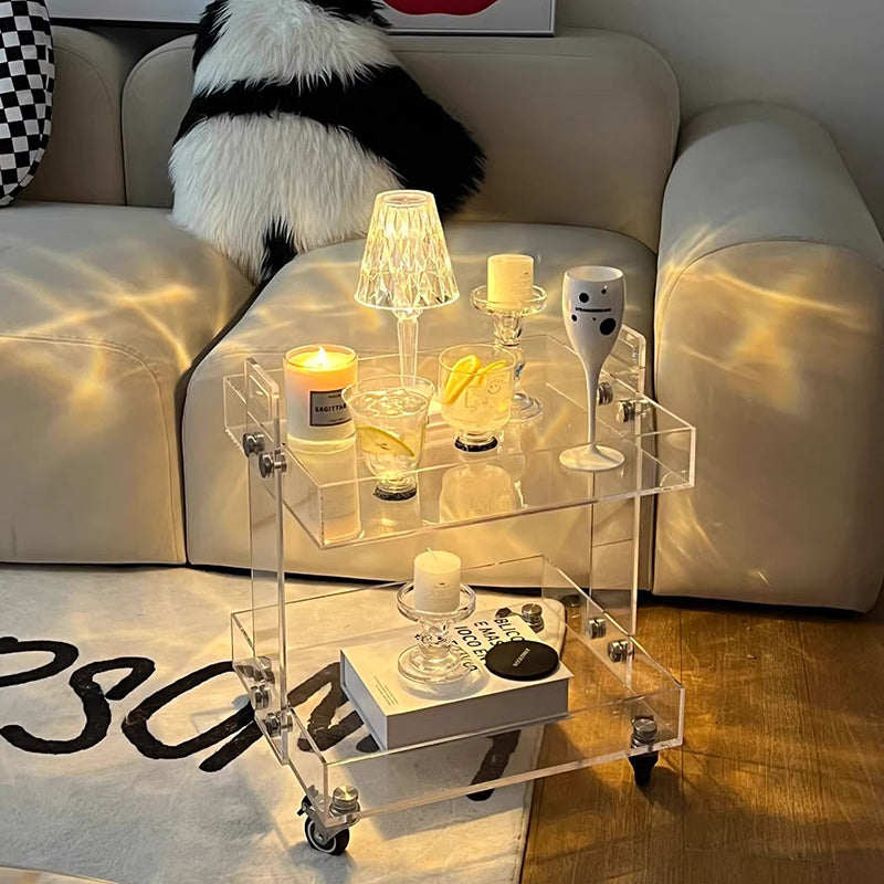 Modern Minimalist Acrylic Rectangular Side Table With 2/3-Tier Storage For Bedroom &amp; Living Room
