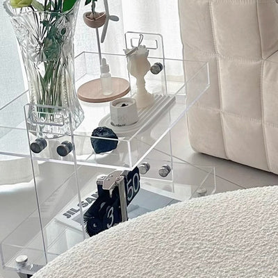 Moderner minimalistischer rechteckiger Acryl-Beistelltisch mit 2/3-stufigem Stauraum für Schlafzimmer & Wohnzimmer 