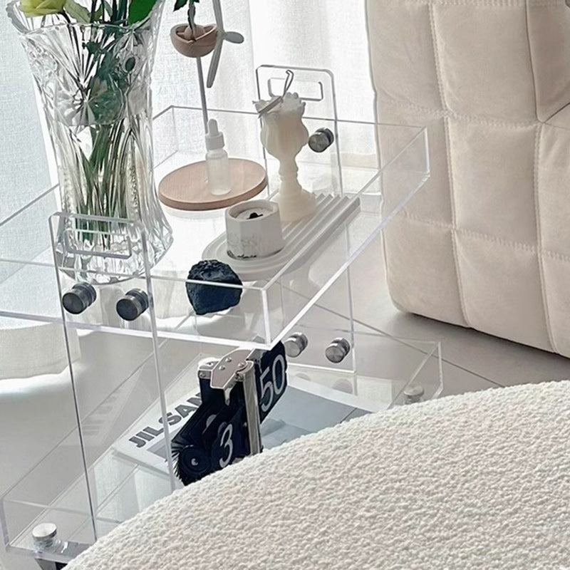 Moderner minimalistischer rechteckiger Acryl-Beistelltisch mit 2/3-stufigem Stauraum für Schlafzimmer & Wohnzimmer 