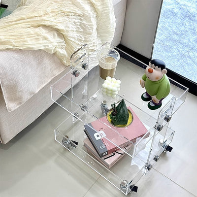 Moderner minimalistischer rechteckiger Acryl-Beistelltisch mit 2/3-stufigem Stauraum für Schlafzimmer & Wohnzimmer 