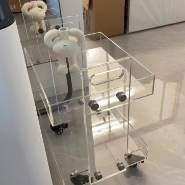Moderner minimalistischer rechteckiger Acryl-Beistelltisch mit 2/3-stufigem Stauraum für Schlafzimmer & Wohnzimmer 