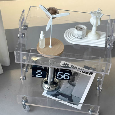 Moderner minimalistischer rechteckiger Acryl-Beistelltisch mit 2/3-stufigem Stauraum für Schlafzimmer & Wohnzimmer 