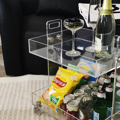 Moderner minimalistischer rechteckiger Acryl-Beistelltisch mit 2/3-stufigem Stauraum für Schlafzimmer & Wohnzimmer 