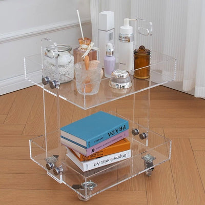 Moderner minimalistischer rechteckiger Acryl-Beistelltisch mit 2/3-stufigem Stauraum für Schlafzimmer & Wohnzimmer 