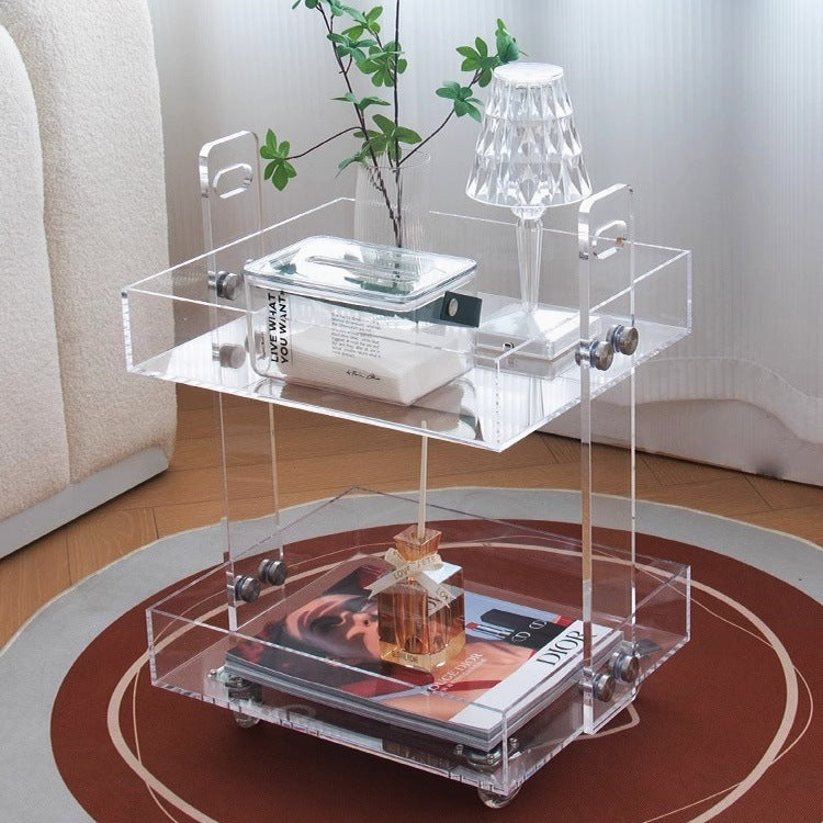 Moderner minimalistischer rechteckiger Acryl-Beistelltisch mit 2/3-stufigem Stauraum für Schlafzimmer & Wohnzimmer 