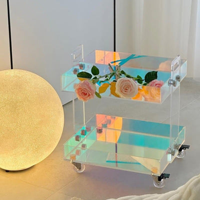 Moderner minimalistischer rechteckiger Acryl-Beistelltisch mit 2/3-stufigem Stauraum für Schlafzimmer & Wohnzimmer 