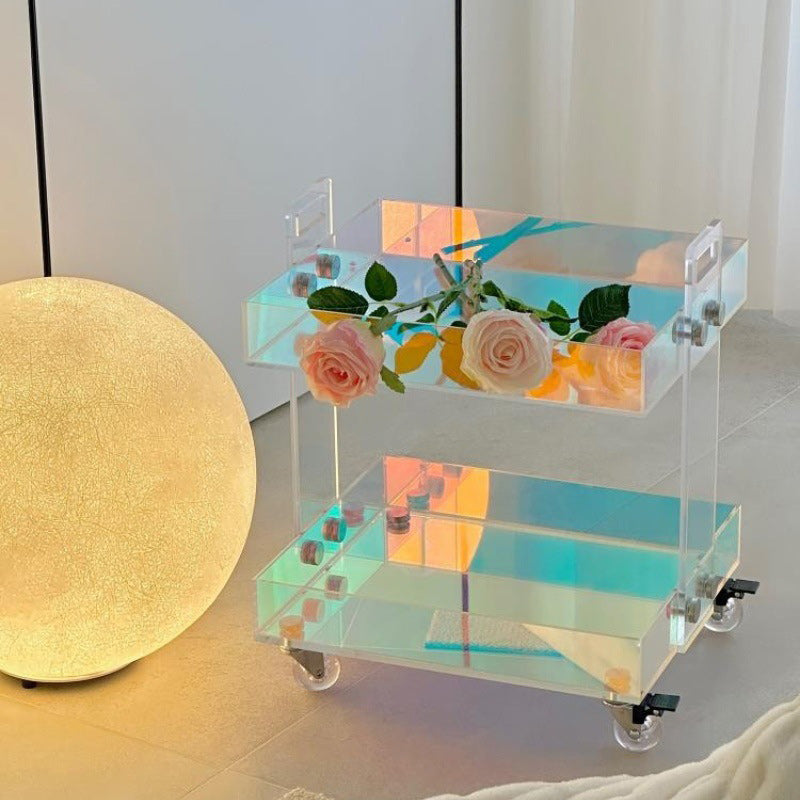Moderner minimalistischer rechteckiger Acryl-Beistelltisch mit 2/3-stufigem Stauraum für Schlafzimmer & Wohnzimmer 