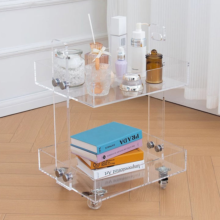 Modern Minimalist Acrylic Rectangular Side Table With 2/3-Tier Storage For Bedroom &amp; Living Room