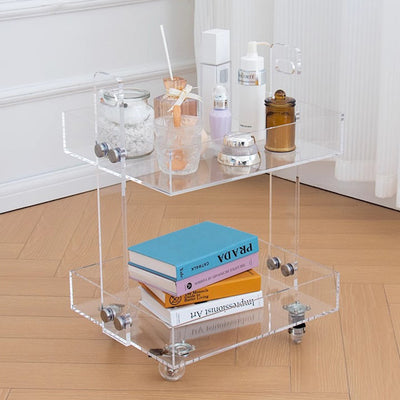Moderner minimalistischer rechteckiger Acryl-Beistelltisch mit 2/3-stufigem Stauraum für Schlafzimmer & Wohnzimmer 
