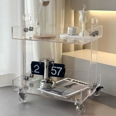 Moderner minimalistischer rechteckiger Acryl-Beistelltisch mit 2/3-stufigem Stauraum für Schlafzimmer & Wohnzimmer 