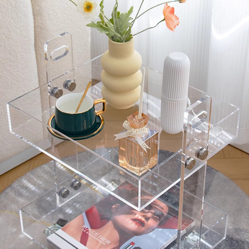 Moderner minimalistischer rechteckiger Acryl-Beistelltisch mit 2/3-stufigem Stauraum für Schlafzimmer & Wohnzimmer 