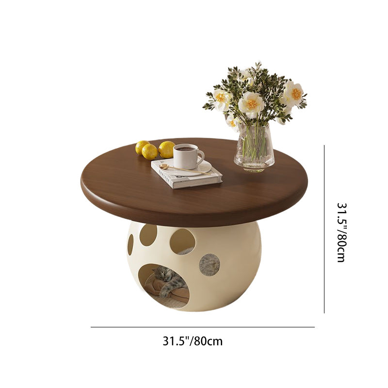Modern Minimalist Carbon Steel, Wood & Rock Slab Round Coffee Table For Living Room And Bedroom