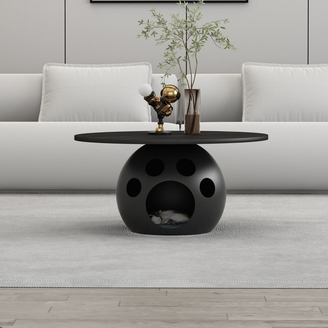 Mesa de Centro Redonda Modernista Minimalista de Acero al Carbono, Madera y Losa de Roca para Sala de Estar y Dormitorio 