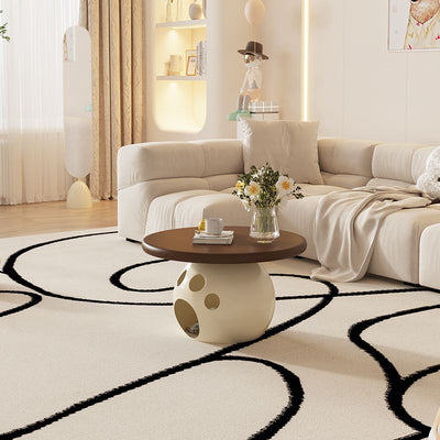 Modern Minimalist Carbon Steel, Wood & Rock Slab Round Coffee Table For Living Room And Bedroom