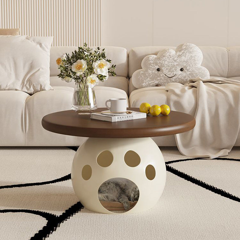 Mesa de Centro Redonda Modernista Minimalista de Acero al Carbono, Madera y Losa de Roca para Sala de Estar y Dormitorio 