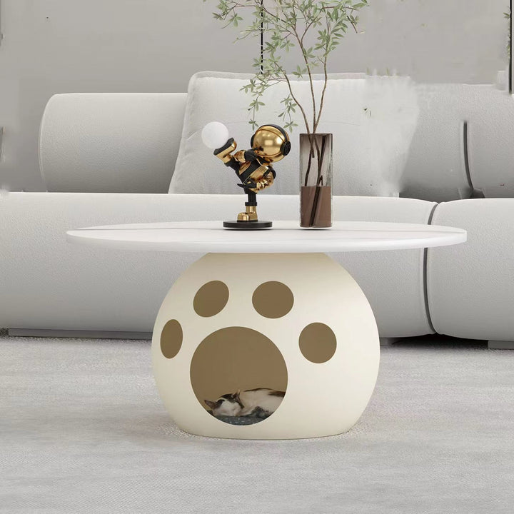 Mesa de Centro Redonda Modernista Minimalista de Acero al Carbono, Madera y Losa de Roca para Sala de Estar y Dormitorio 