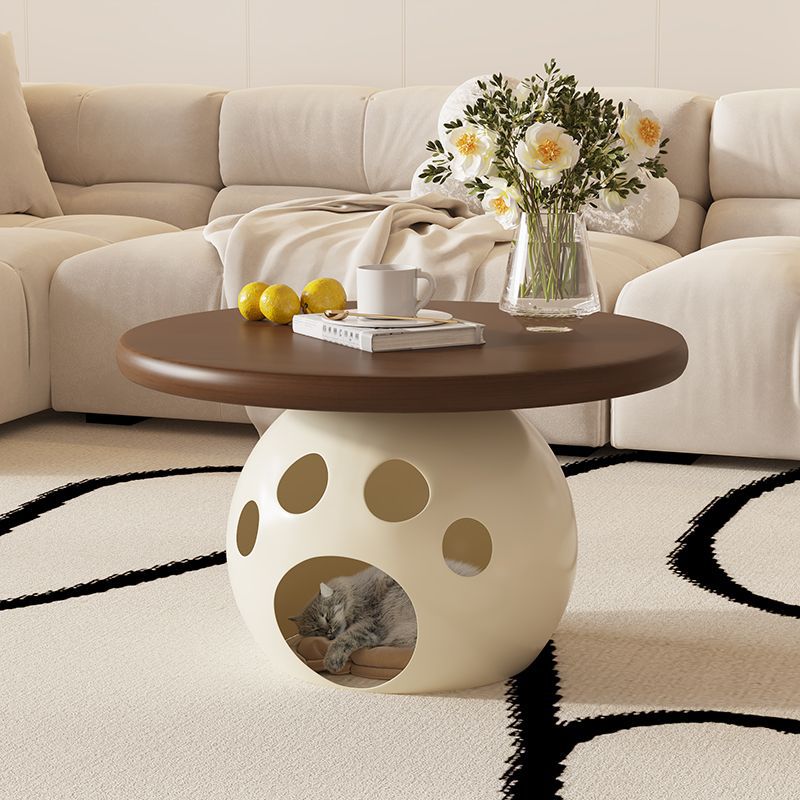 Modern Minimalist Carbon Steel, Wood & Rock Slab Round Coffee Table For Living Room And Bedroom