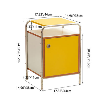 Table de nuit rectangulaire contemporaine en planche nordique et acier inoxydable avec 1 armoire pour chambre et salon 