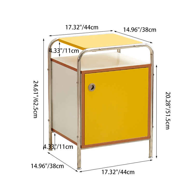 Table de nuit rectangulaire contemporaine en planche nordique et acier inoxydable avec 1 armoire pour chambre et salon 