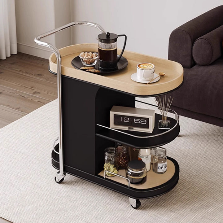 Zeitgenössischer nordischer MDF- & Edelstahl-Ovaler Rollbeistelltisch 3-stufig für Schlafzimmer und Wohnzimmer 