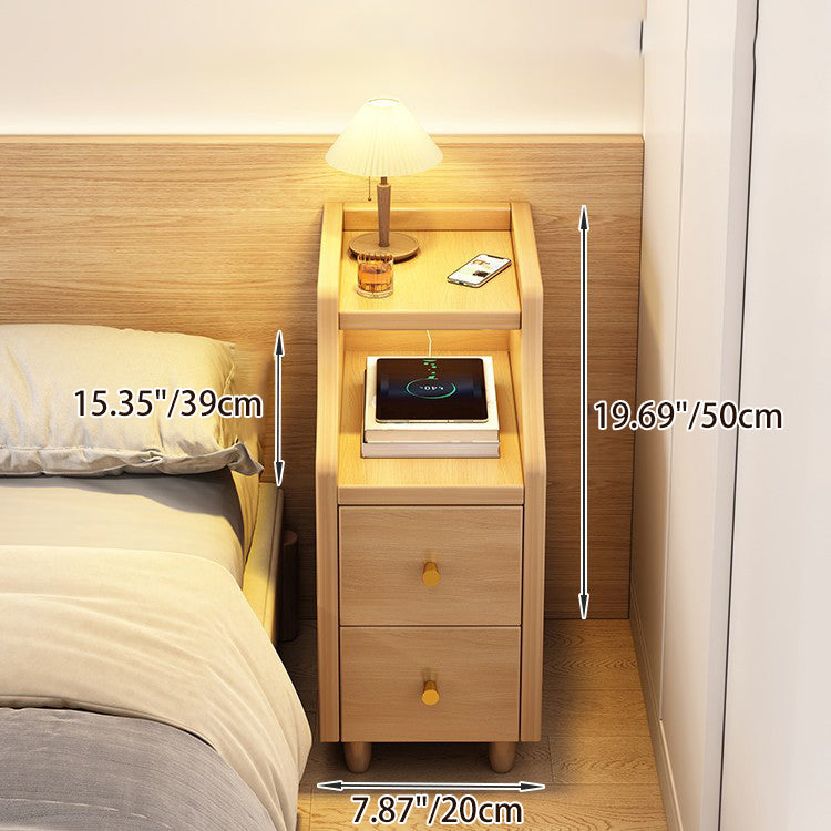 Moderner minimalistischer Nachttisch aus Massivholz-Ökoplatte in rechteckiger Form mit 2 Schubladen für Schlafzimmer und Wohnzimmer 