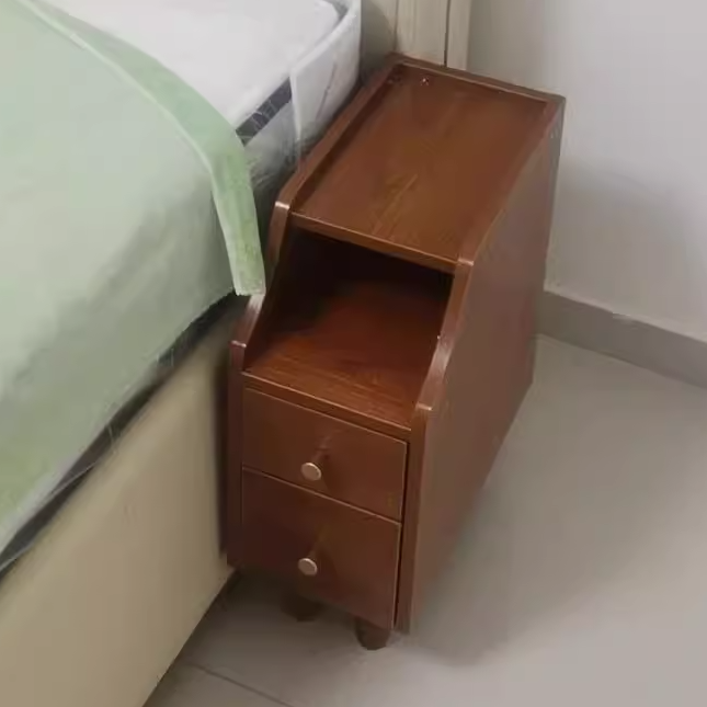 Moderner minimalistischer Nachttisch aus Massivholz-Ökoplatte in rechteckiger Form mit 2 Schubladen für Schlafzimmer und Wohnzimmer 