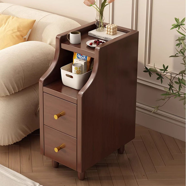 Moderner minimalistischer Nachttisch aus Massivholz-Ökoplatte in rechteckiger Form mit 2 Schubladen für Schlafzimmer und Wohnzimmer 