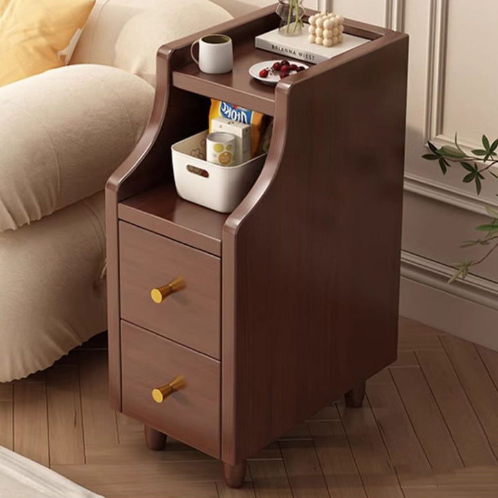 Moderner minimalistischer Nachttisch aus Massivholz-Ökoplatte in rechteckiger Form mit 2 Schubladen für Schlafzimmer und Wohnzimmer 