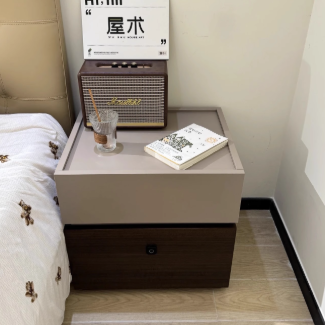 Moderna mesita de noche rectangular minimalista de roble con 2 cajones y cerradura inteligente para dormitorio y sala de estar 
